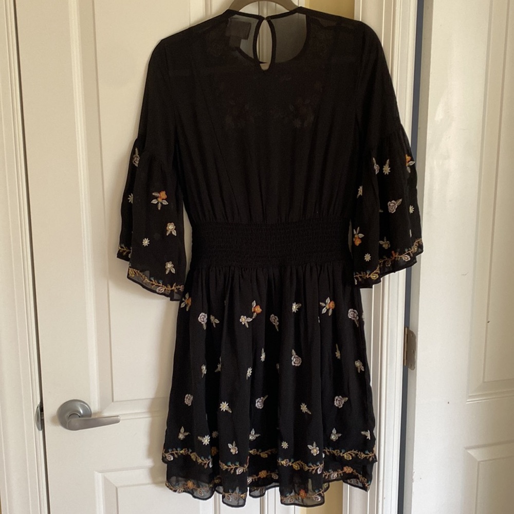 Anthropologie Black Floral Embroidered Midi Dress - Picture 6 of 7